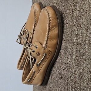 Sperry Top Sider Tan Brown Leather Slim Boat Shoes Sz 12 Mens